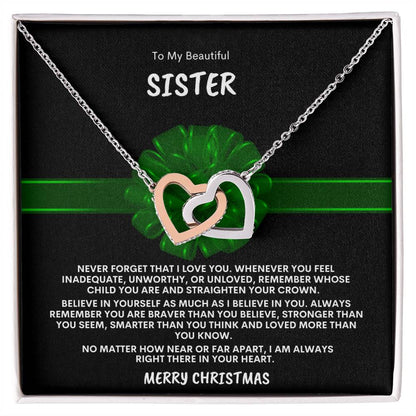 To My Beautiful Sister | Interlocking Hearts Necklace | Merry Christmas