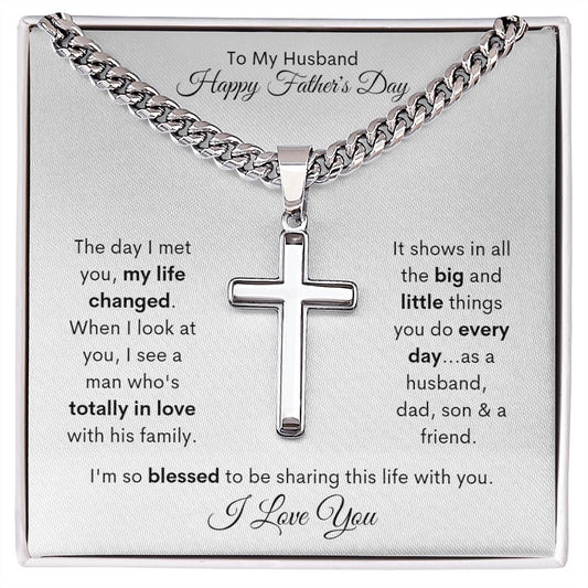 To My Husband | Happy Father's Day | Artisan Cross Necklace On Cuban Chain