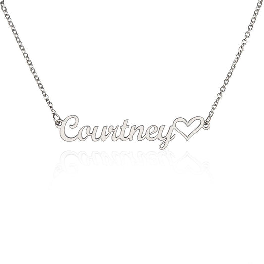 Personalized Name Necklace w/ Heart Symbol | Polished Stainless Steel or 18k Yellow Gold Finish | Adjustable Cable Chain 16" - 18" inches | Lobster Clasp