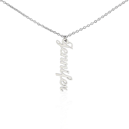 Personalized Vertical Name Necklace | Polished Stainless Steel or 18k Yellow Gold Finish | Adjustable Cable Chain 16" - 18" inches | Lobster Clasp