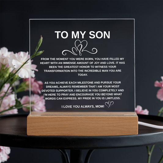 Personalized Gift for My Son | Heartfelt Gift for My Son | Just Because Gift for My Son From Mom | LED Acrylic Plaque for My Son