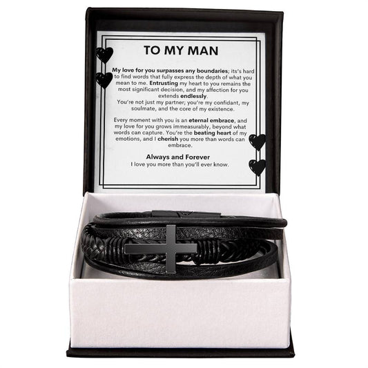 To My Man | Cross Bracelet | Stainless Steel | Vegan Leather | Magnetic Clasp