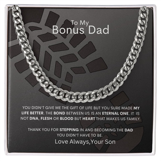 To My Bonus Dad | Cuban Link Chain (Stainless Steel)