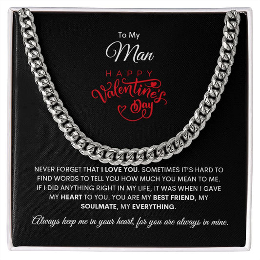 To My Man | Happy Valentine's Day | Cuban Link Chain (Stainless Steel)