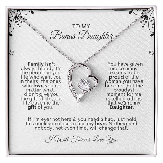 To My Bonus Daughter | White Gold Forever Love Necklace