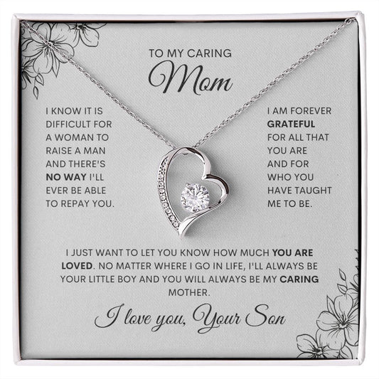 To My Caring Mom | White Gold Forever Love Necklace